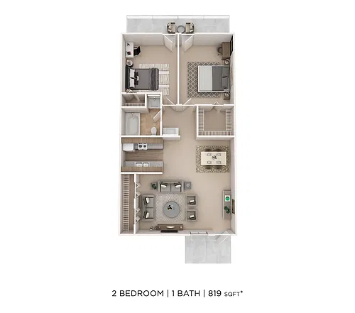 Floor plan 2 Bed 1 Bath 819sqft