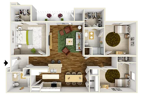Floor plan 3 Bedroom, 2 Bathroom