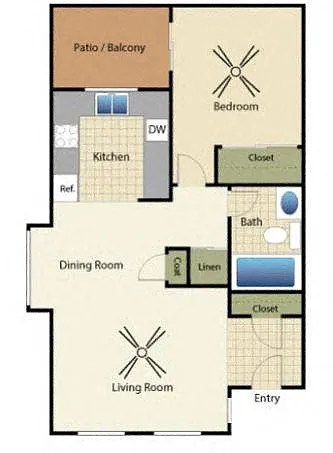 Floor plan 1 Bedroom 1 Bath - 11A