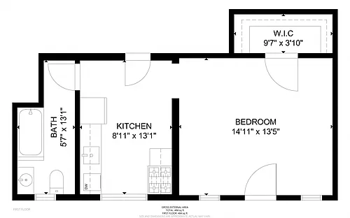 Floor plan A2 - Studio 1 Bath