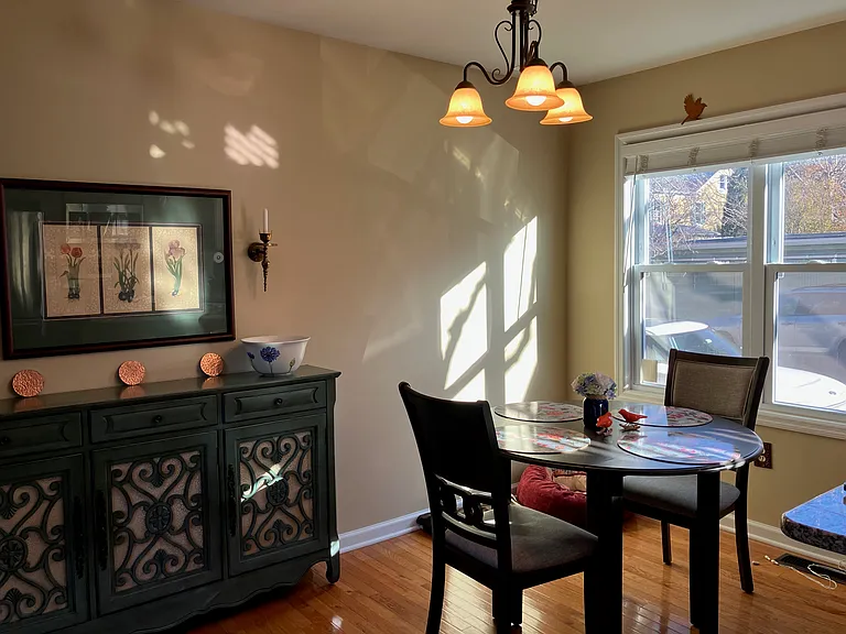 Eat in kitchen with loads of light
sliders to deck and easy access to garage storage.