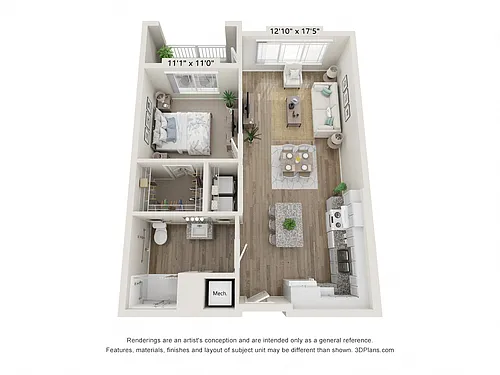 Floor plan One Bedroom A (Wheelchair Accessible)
