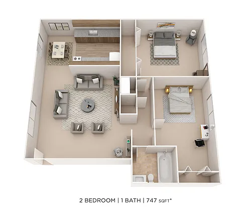 Floor plan Two Bedroom- 747 sqft