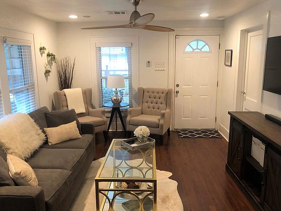 Living room looking at front of house.