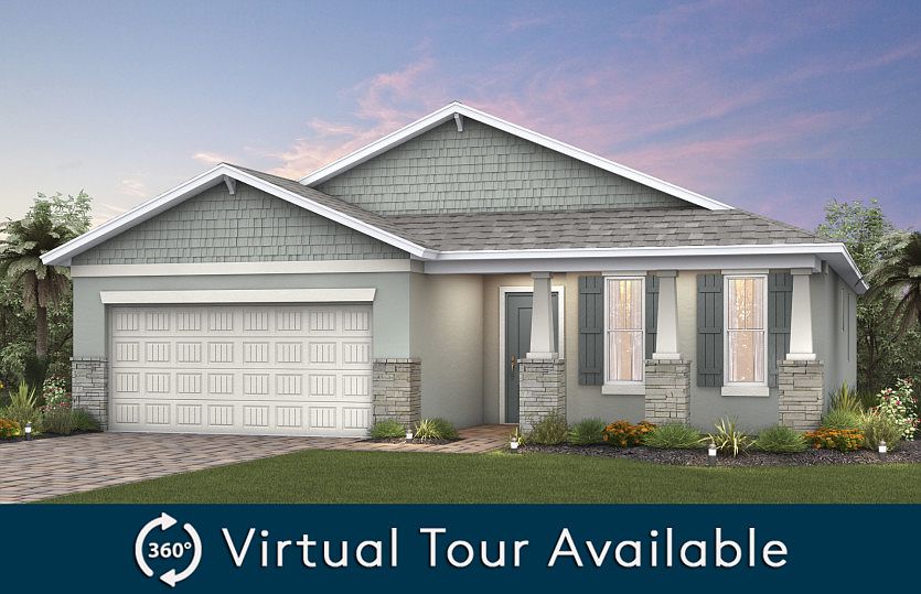 The Canopy, a single-story home with a 2 car garage, shown as Home Exterior C2A