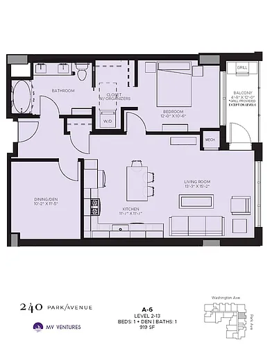 Floor plan $2.29/sq.ft. - One Bedroom A-6