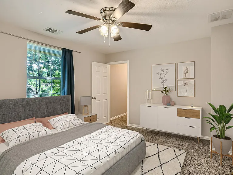 Bedroom 1. This image shows a virtually furnished space. Bedrooms come unfurnished.