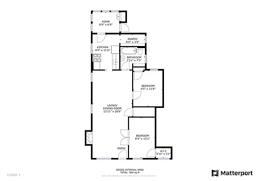 Floor plan 2 Beds and 1 Bath