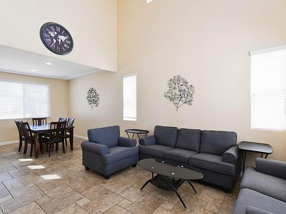 The light and bright living room and dining room.