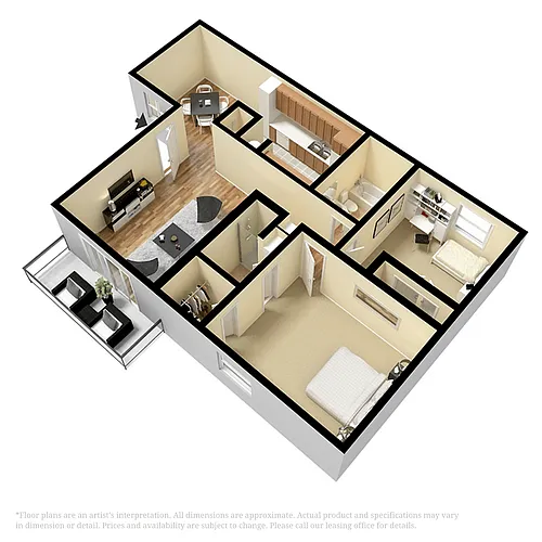 Floor plan 2 Bedroom 1.75 Bath