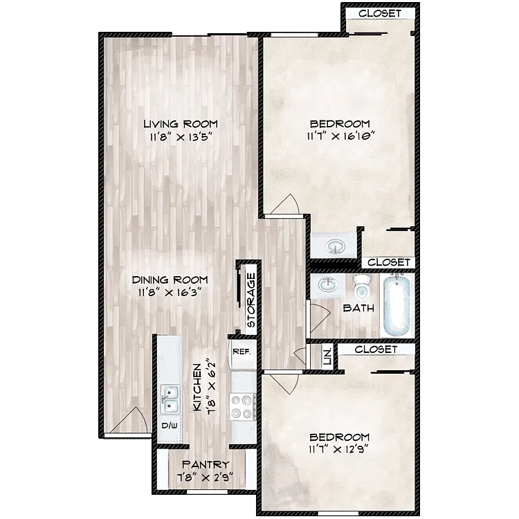 Floor plan Two Bedroom One Bath