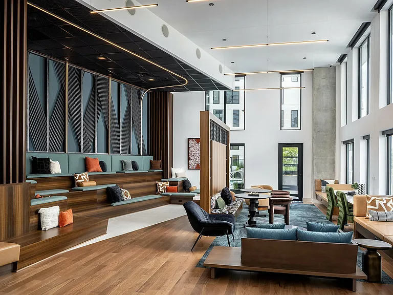Clubroom theater with elevated seating and custom millwork