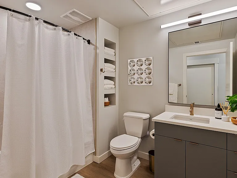 Slate studio bathroom_stylish and functional for guest accommodations