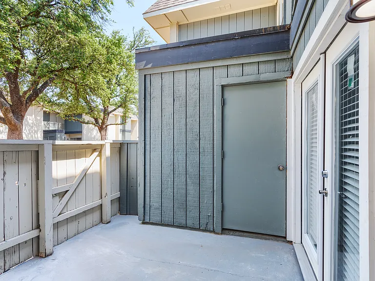 Large patio with extra storage closet