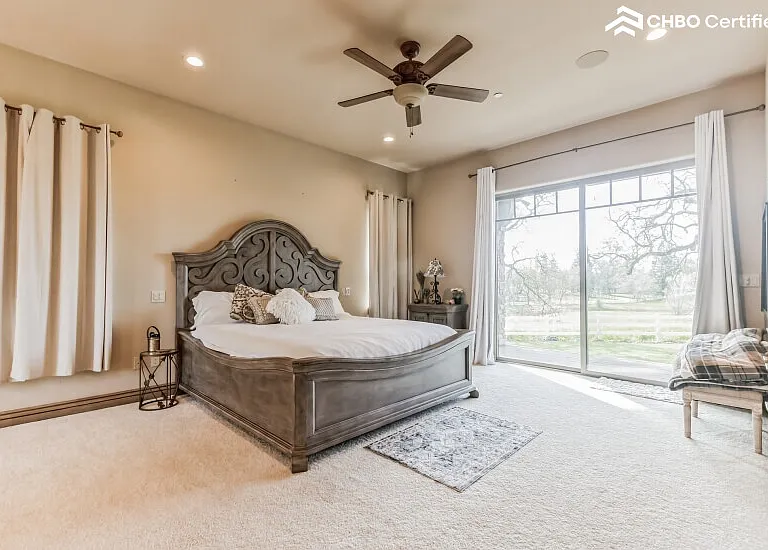 King size bed. Private porch access