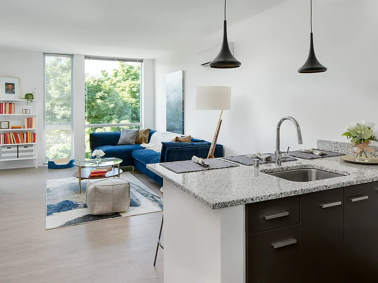 1 Bed / 1 Bath - 623 SF - Living Room & Kitchen