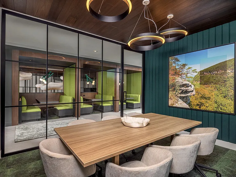 Reservable conference room and private work from home booths