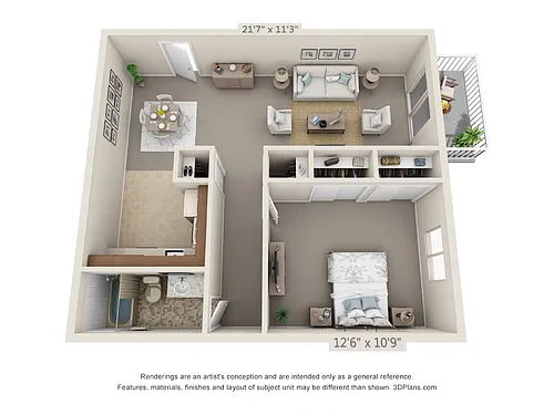 Floor plan 1 Bedroom, 1 Bath 560 (Balcony)