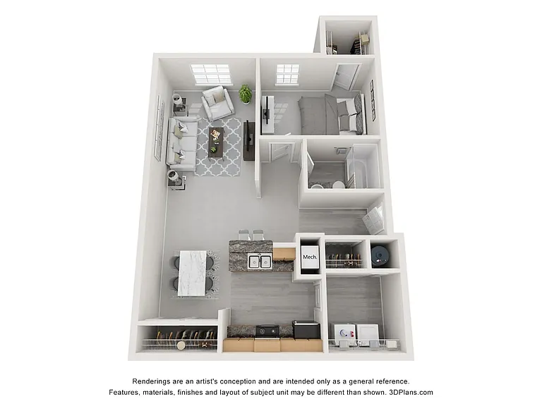 A 3D floor plan rendering of The Port.
