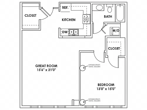 Floor plan R1 - 1 Bedroom Apartment
