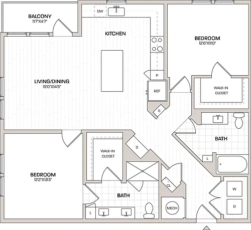Floor plan 2 Bed/2 Bath-B6