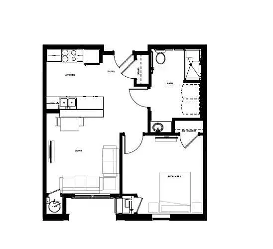 Floor plan 1 Bdrm 650 sqft