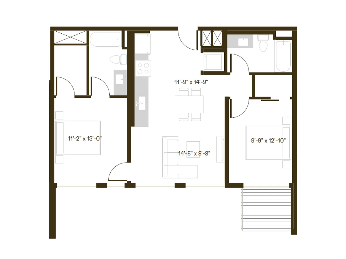 Floor plan 2 Bedroom, 2 Bath B3