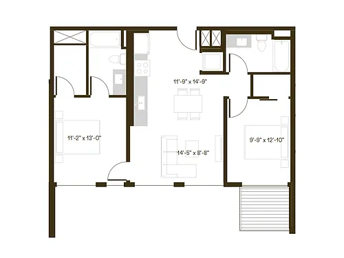 Floor plan 2 Bedroom, 2 Bath B3