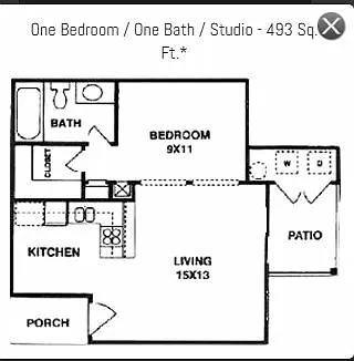 Floor plan Efficiency Unit 493 sq. ft.