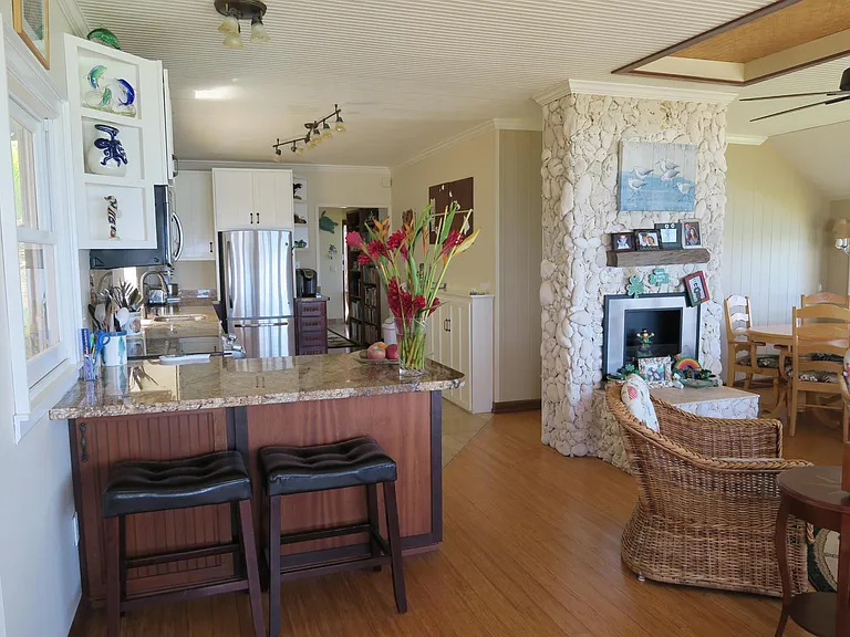 Looking into the large kitchen area