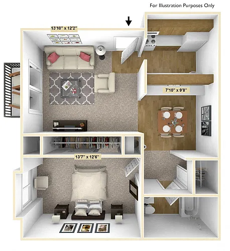 Floor plan One Bedroom Downey Oak