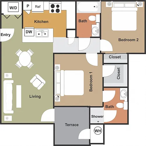 Floor plan Two Bedroom POB6