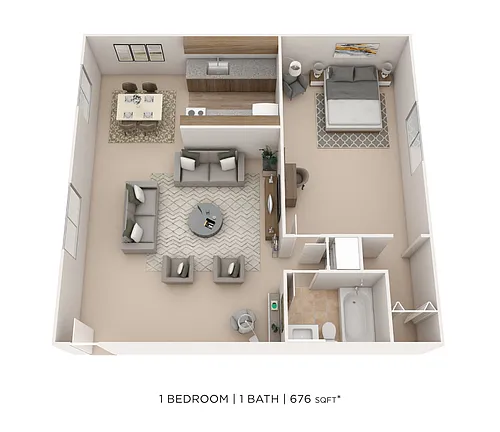 Floor plan One Bedroom -676 sqft