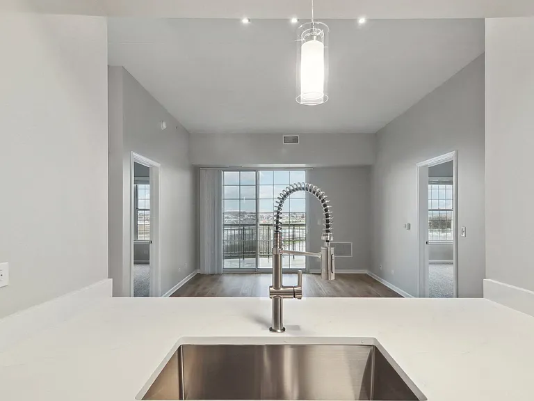 Deep sink with open sightlines to the living room