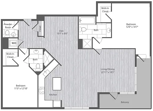 Floor plan 2 Bed 2.5 Bath - B1