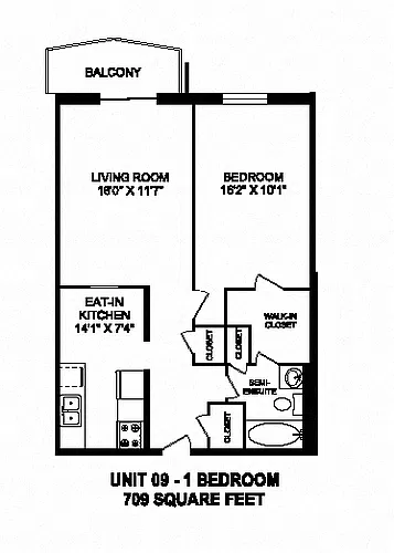 Floor plan 1 Bed 1 Bath D