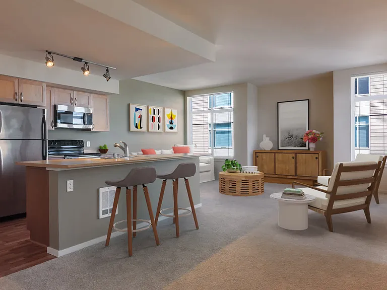 Island Kitchen and Living Room