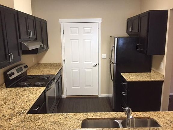 Kitchen with garage door entry.