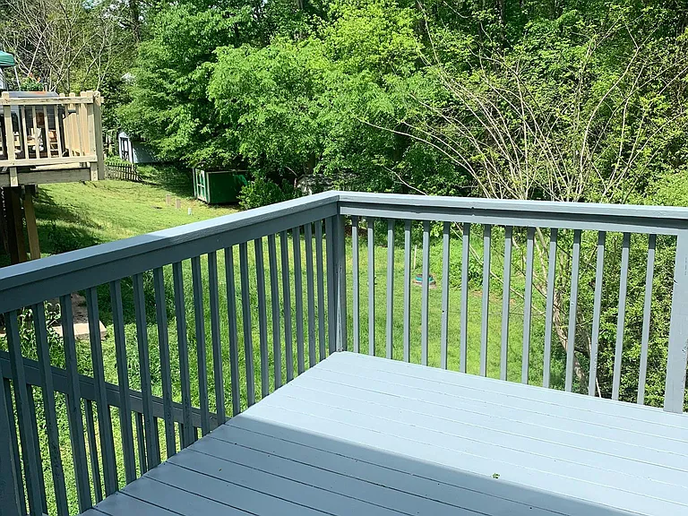 Backyard, stairs down to jogging trail and shelly lake park. Bike or jog under the highway to the park. Best park in raleigh.