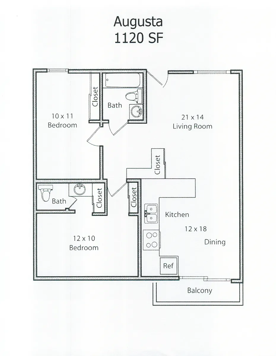 Floor plan B - 2x2 Augusta