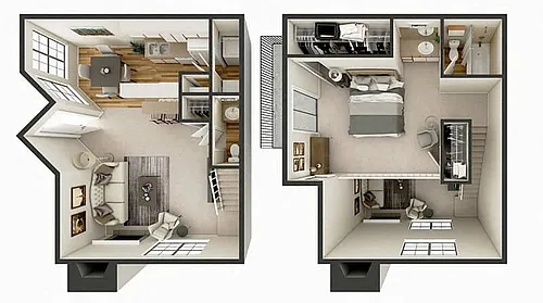 Floor plan 1 Bed 1.5 Bath Townhome