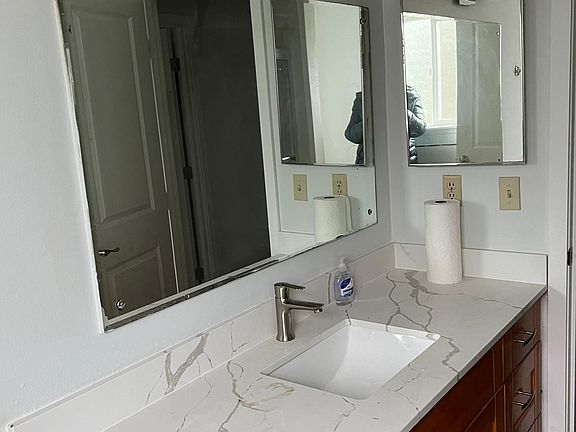 Main bath, New oak vanity and corian counter top