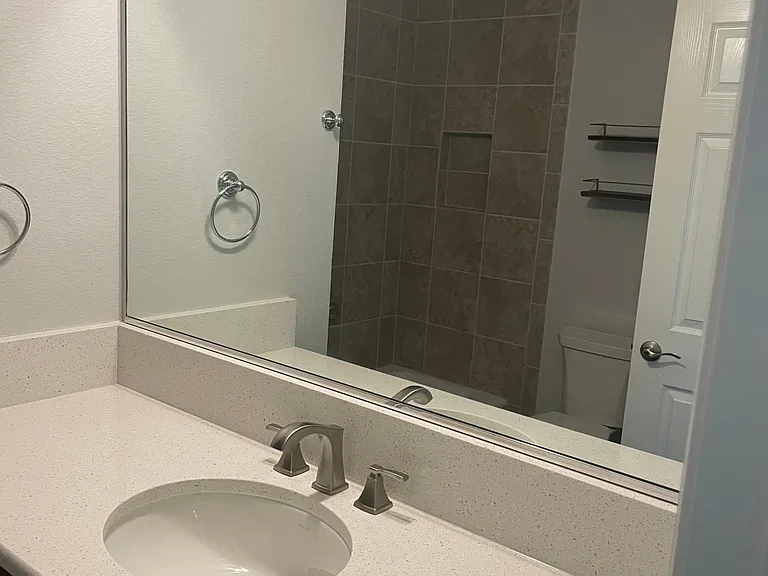 Extra large sink area for bath #1. Quartz!! No laminate