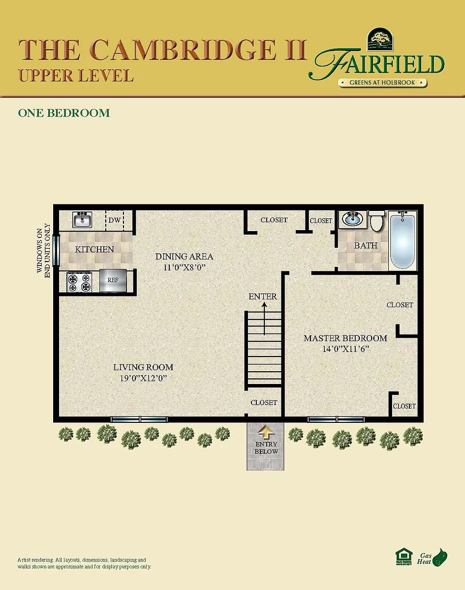Floor plan 1BR 1BTH CAMBRIDGE II UPPER