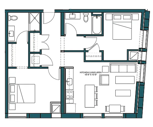 Floor plan 2 Bed/2 Bath-D3