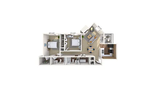 Floor plan 2 Bed, 2 Bath A (80% Income Restricted)