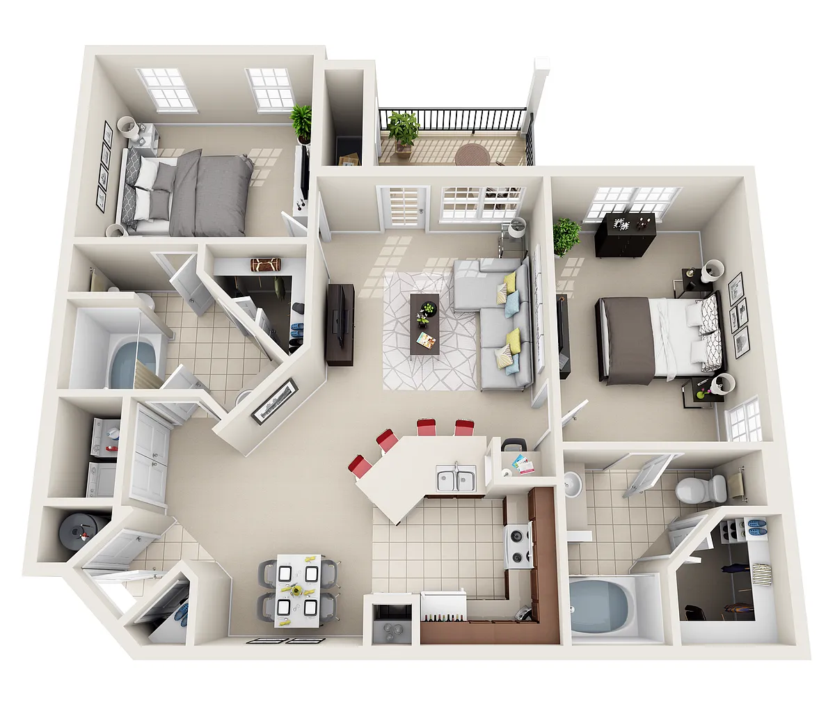 Floor plan Time Square | 2 Bedroom 2 Bathroom with 1050 Squar