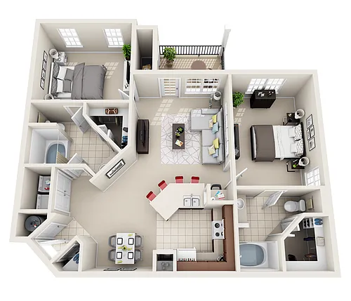 Floor plan Time Square | 2 Bedroom 2 Bathroom with 1050 Squar