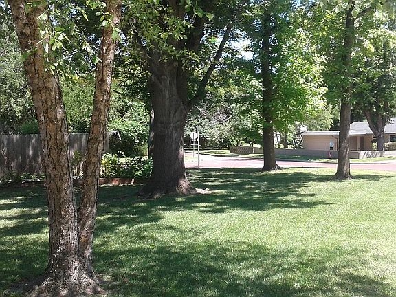 Mature landscaping.