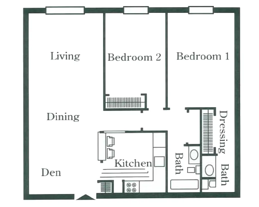 Floor plan 2 Bedroom and 1 and a Half Bathroom